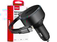 Billaddare Med Utdragbar Kabel Typ C + Lightning Iphone + Usb-C 12V 24V 60W Amio-04370