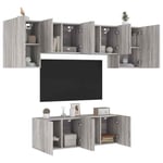 vidaXL 6 Piece TV Wall Units Grey Sonoma Engineered Wood UK GF0