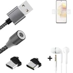 Data charging cable for + headphones Motorola Moto G73 5G + USB type C a. Micro-