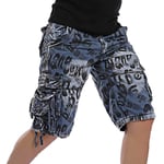 Mens Cargo Shorts Cotton Relaxed Fit Camouflage Camo 3/4 Pants with Big Pocket Outdoor Lightweight Shorts,Blue,31