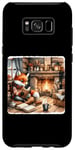 Galaxy S8+ Fox Reads By Fireplace In Cabin. Rustic Book Cozy Cup Tea Case