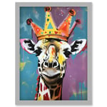 Giraffe Wearing a Crown King Queen Modern Pop Art Artwork Framed Wall Art Print A4