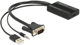 Delock VGA to HDMI Adapter with Audio - Adaptateur audio/vidéo - 15 pin D-Sub (DB-15), jack mini, USB (alimentation uniquement) mâle pour HDMI femelle - 25 cm - noir