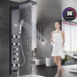 Black Thermostatic Shower Panel Column Tower Mixer Tap Body Jets Stainless Steel