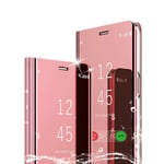Larook Case For HuaWei Psmart 2021,Luxury Mirror Makeup Slim Clear View Standing Cover Bright Crystal Flip Folding kickstand Protective Bumper Case HuaWei Psmart 2021-Rose gold