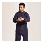 Mr. Hao Tai Chi Uniform Tang suit men's Chinese style shirt long-sleeved cotton and linen leisure suit morning exercise Tai Chi exercise clothing suit,Blue,XL
