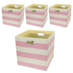 Fabric Storage Boxes,Storage Baskets, Storage Boxes Cubes,Foldable Baskets (33×33×33cm/4pcs, Pink stripes)