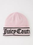 Juicy Couture Flat Knit Logo Beanie Hat - Pink, Pink, Women