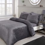 Sleepdown Glitter Foil Fleece Charcoal Grey Soft Warm Cosy Plain Duvet Cover Quilt Bedding Set With Pillowcase - Single (135cm x 200cm)