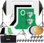 HAKUTATZ® Professionellt fotostudioset, softbox, ringljus, grön skärm med stativ, studiolampa set, bakgrundssystem