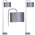 Set of 2 Modern Arched Floor Light Standard Lamps Silvery Grey Glitter Shades