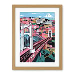 Artery8 Clifton Suspension Bridge Pink and Teal Cityscape Artwork Framed Wall Art Print 18X24 Inch
