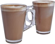 JKG® 2 x Large Latte Coffee Glasses 240ml - Premium Modern Stylish Thick Glass high Temperature Cappuccino Macchiato Mocha hot Drink Cafe (Fits Tassimo & Dolce Gusto)