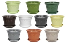 Plastic Plant Pots Decor Flower Pots Gloss Planter with Saucer 10 Colours (Dark Green, φ 30cm (11,9 inch))