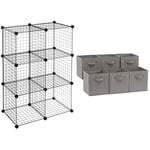 Amazon Basics 6 Cube Wire Storage Shelves - Black & Foldable Storage Cubes (6 Pack), Grey