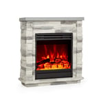 Klarstein Lienz Electric Fire with Flame Effect - Electric Fireplace, Electric Fire Place, 900/1800W, OpenWindow Detection, Dimmable Light, Weekly Timer, Thermostat, Remote, Stone Look, Light Grey