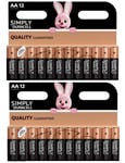 2x Duracell AA Simply Alkaline Battery Value Packs of 12 - LR6 MN1500 VAT inc