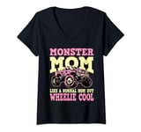 Womens Monster Truck Mom Boy Mom Birthday Wheelie Cool Momster V-Neck T-Shirt