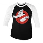 Hybris Ghostbusters Distressed Logo Baseball 3/4 Sleeve Tee (White-Black,L)