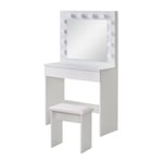 Coiffeuse miroir led et tabouret, Luminosité Réglable, 3 couleurs, Table de Maquillage avec 1 grand tiroir, Moderne Blanc