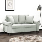 2-personers sofa med pyntepuder 120 cm velour lysegrå