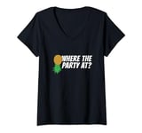 Womens Where The Party At Upside Down Pineapple Swinger V-Neck T-Shirt