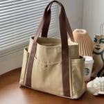 Stor Kapacitet Canvas Tote Bag för Arbetsresor Bärväska College Stil Student Outfit Bok Axelväska Brown