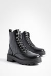 Womens Croc Lace Up Chunky Hiker Boots - Black - 6, Black