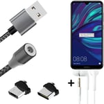 Magnetic charging cable + earphones for Huawei Y7 (2019) + USB type C a. Micro-U