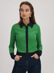 FLORERE Fitted Contrast Trim Cardigan, Bright Green/Navy