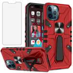 Asuwish Compatible with iPhone 12 Pro iPhone12 6.1 Case Tempered Glass Screen Protector Cover and Stand Holder Slim Hard Rugged Cell Accessories Phone Cases for iPhone12pro 5G i 12s iPhone12 12pro Red