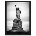 Statue Liberty New York City USA Black White Artwork Framed Wall Art Print A4