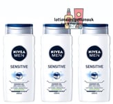 3 x Nivea SENSITIVE Skin Mens Shower Gel Body, Face and Hair 400ML