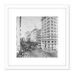 Broadway Seventh Street Los Angeles 1917 8X8 Inch Square Wooden Framed Wall Art Print Picture with Mount