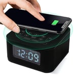 Mini Bluetooth Speaker Wireless Charging Clock Radio, USB Audio Playback Subwoofer Small Tone, Snooze Function, Handsfree Calling,alarm clock digital ANJT (Color : Black)