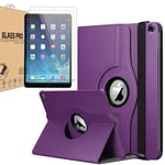 [Bundle] iPad Air 3 10.5" 2019 Leather Rotating Case / iPad Pro 10.5 inch 2017 360 Degree Smart Flip Stand Case Cover with FREE [2 Pack] Tempered Glass (Purple)