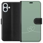 Apple iPhone 16 Plus Plånboksfodral Grön Hjärta