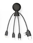 Xoopar - Câble Multi USB 4 en 1 en Forme de Pieuvre - Chargeur Universel en Plastique Recyclé - Prise USB, USB-C, Lightning, Micro USB - Compatible avec tous les Smartphone - Mr Bio Noir