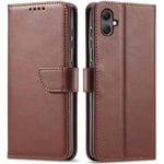 Galaxy A05 Flip Wallet Case - Brown 3 Card Slots, Cash Compartment, Magnetic Clip