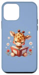 Coque pour iPhone 12 mini Girafe bleue lisant un livre sur le thème de la forêt enchantée