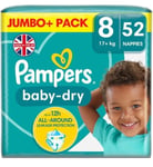 Pampers Baby-Dry Size 8 Nappies Nappy Diapers Jumbo+ Pack 17+Kg 12hr Protection