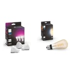 Philips Hue White & Colour Ambiance Smart Spotlight 3 Pack LED - 350 Lumens. 929001953115 & White Ambiance Filament ST72 Giant Smart Light Bulb with Bluetooth.