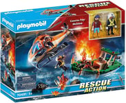 PLAYMOBIL Coastal Fire Rescue Mission Rescue Action Helicopter Boat  #70491