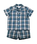 Mini Vanilla Boys' Navy Check Shortie Traditional Cotton Pyjamas - Size 5-6Y