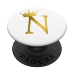 Crown, Gold Letter N Initial Monogram, White PopSockets Grip and Stand for Phones and Tablets