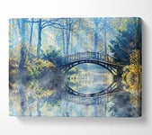Blue hue bridge on lake Canvas Print Wall Art - Large 26 x 40 Inches