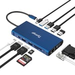 Tymyp Hub USB C, 12-in-1 Distributeur USB Triple écran avec 2 * 4K HDMI, Ethernet, 100W PD, USB C 3.0, 4 USB A, USB C Splitter pour Dell/HP/Lenovo/Mac Book Pro