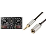 Pioneer DJ DDJ-200 Smart DJ Controller, Black & Amazon Basics 3.5mm Aux Jack Audio Extension Cable, Male to Female, Adapter for Headphone or Smartphone, 1.83 m, Black