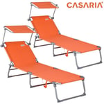 Casaria 2x Chaise longue pliable Hawaii Orange transat avec pare-soleil bain de soleil pour plage jardin camping transport