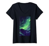 Womens Minimalist Aurora borealis North lights Night V-Neck T-Shirt